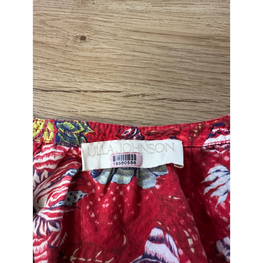 Ulla Johnson Red Floral Cotton Puff Sleeve Peasant Blouse Top Size 10 - Picture 2 of 3